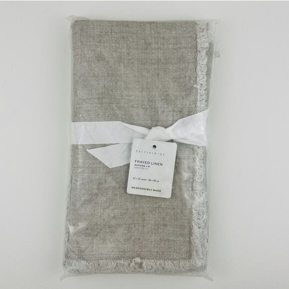 Pottery Barn Frayed Linen Napkins Set of 4 Light Flax Oversized 22x22 Beige NWT - Picture 1 of 5